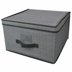 Deals 🧨 Home Basics Herringbone Jumbo Non-woven Storage Box with Label Window, Grey ⭐