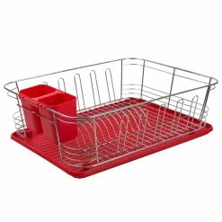 Hot Sale ✔️ Home Basics 3 Piece Chrome Plated Steel and Plastic Dish Rack, Red ⌛ -Home Basics Sales 090d7fa7c6634c7abde2687dad83b3ea 1080x