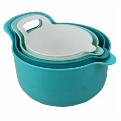 Deals 🎁 Home Basics 4 Piece Plastic Nesting Bowls with Pouring Spout and Handle ⌛