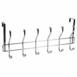 Hot Sale 🛒 Home Basics Chrome Plated Steel Over the Door 6-Hook Hanging Rack ⭐