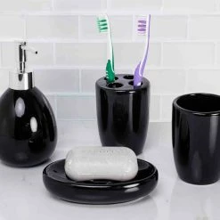 Wholesale 🎉 Home Basics 4 Piece Bath Accessory Set, Black ❤️