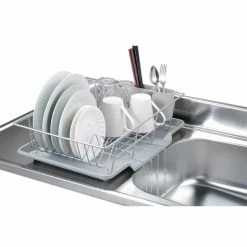 Brand new ✔️ Home Basics 3 Piece Vinyl 🧥 Coated Steel Dish Drainer with Drip Tray, Silver 💯