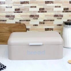 Outlet ❤️ Home Basics Metal Bread Box, Stone 🎁
