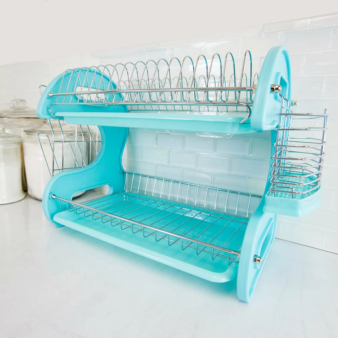 Deals 😉 Home Basics 2 Tier Plastic Dish Drainer, Turquoise ✔️ 4 Deals 😉 Home Basics 2 Tier Plastic Dish Drainer, Turquoise ✔️ - Image 2