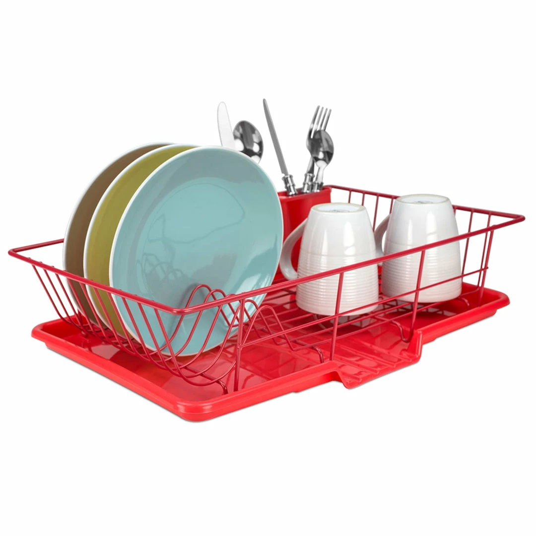 Hot Sale โ๏ธ Home Basics 3 Piece Rust-Resistant Vinyl Dish Drainer with Self-Draining Drip Tray, Red ๐ 5 Hot Sale โ๏ธ Home Basics 3 Piece Rust-Resistant Vinyl Dish Drainer with Self-Draining Drip Tray, Red ๐ - Image 3