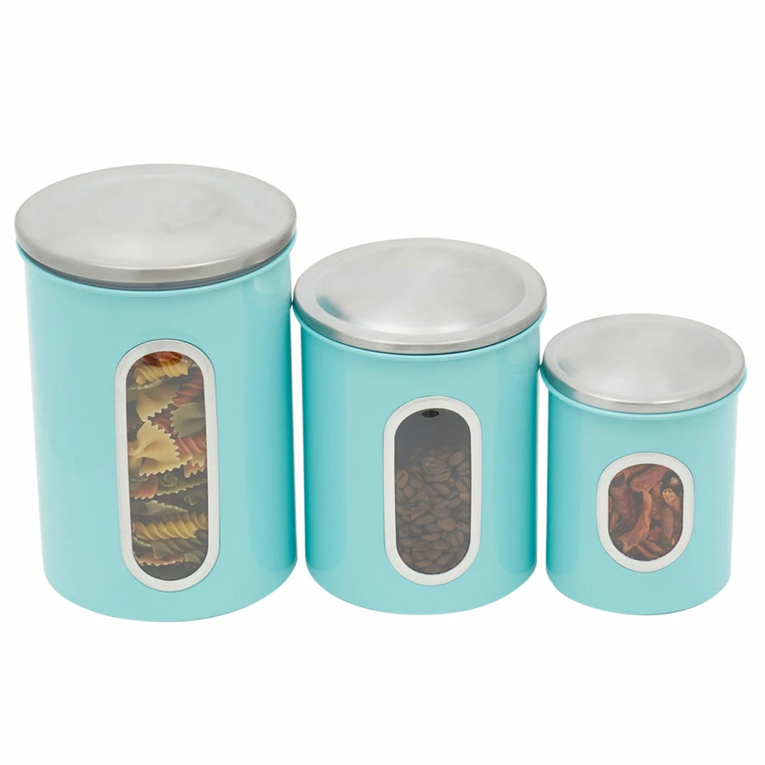 Deals ⌛ Home Basics 3 Piece Stainless Steel Top Canisters with Windows, Turquoise ❤️ 5 Deals ⌛ Home Basics 3 Piece Stainless Steel Top Canisters with Windows, Turquoise ❤️ - Image 3