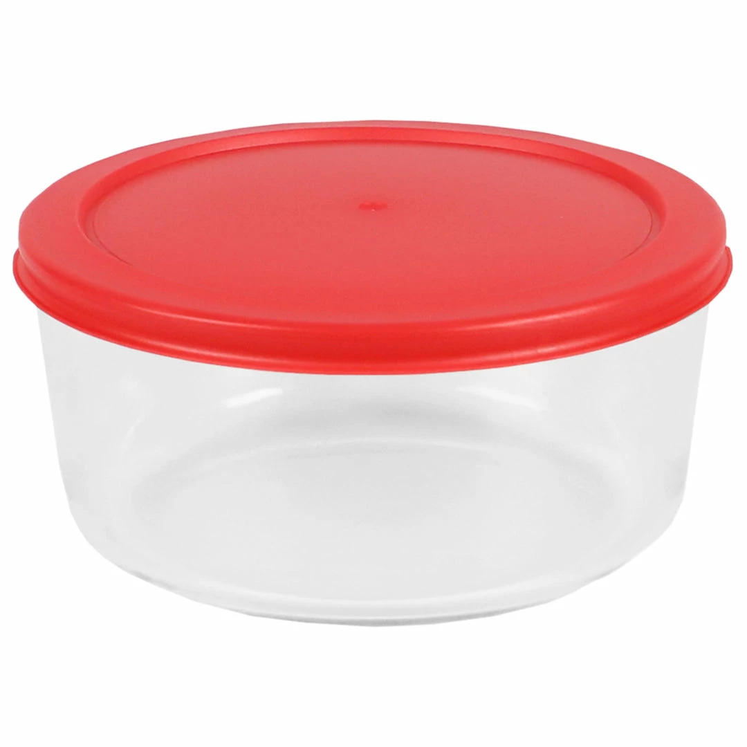 Outlet 🌟 Home Basics Round 32 oz. Borosilicate Glass Food Storage Container with Red Lid 🎉 3 Outlet 🌟 Home Basics Round 32 oz. Borosilicate Glass Food Storage Container with Red Lid 🎉