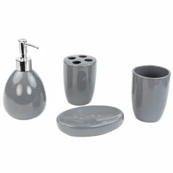 Best deal ⭐ Home Basics 4 Piece Bath Accessory Set, Grey 🛒