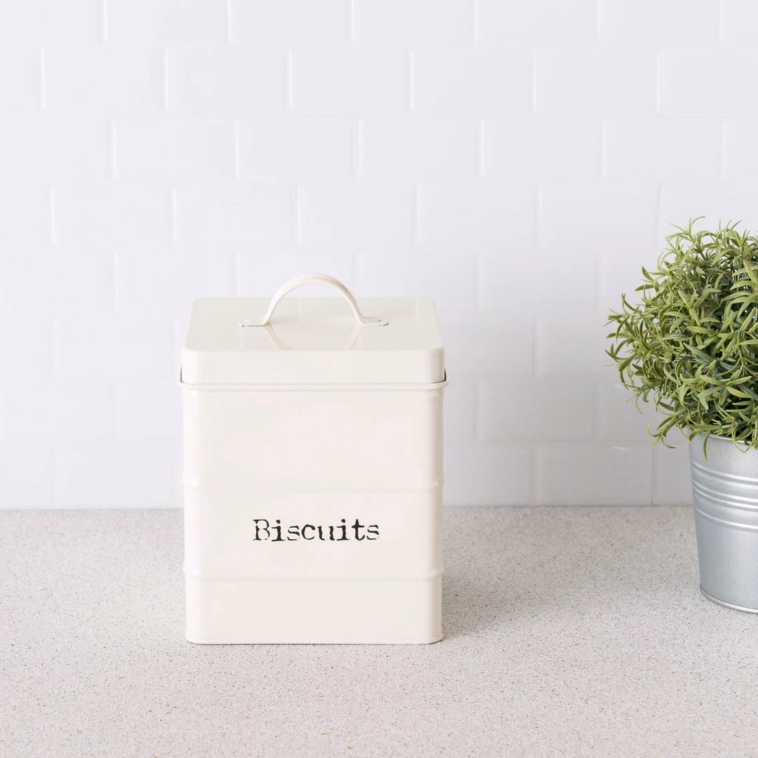 Discount 🥰 Home Basics Biscuits 2.8 LT Large Vintage Retro Enamel High Strength Tin Square Canister with Tight-Fit Lid and Easy Lift Handle, Ivory 🤩 4 Discount 🥰 Home Basics Biscuits 2.8 LT Large Vintage Retro Enamel High Strength Tin Square Canister with Tight-Fit Lid and Easy Lift Handle, Ivory 🤩 - Image 2