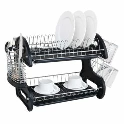 Best deal 🥰 Home Basics 2 Tier Plastic Dish Drainer, Black 😍