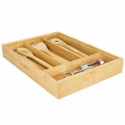 Cheap 🤩 Home Basics Expandable Bamboo Utensil Tray, Natural 🥰