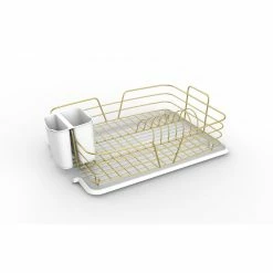 Flash Sale ✨ Home Basics Michael Graves Design Deluxe Dish Rack with Gold Finish Wire and Removable Dual Compartment Utensil Holder, White/Gold 🎉 -Home Basics Sales 26534a7e418e4d55a823e9619f58cf5a 1080x
