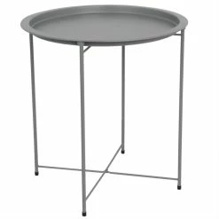 Promo 👏 Home Basics Foldable Round Multi-Purpose Side Accent Metal Table, Matte Grey ✨