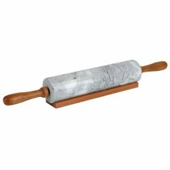 Cheap 🔥 Home Basics Marble Rolling Pin with Easy Grip Handles and Display Stand, White ⌛