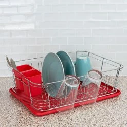 Hot Sale ✔️ Home Basics 3 Piece Chrome Plated Steel and Plastic Dish Rack, Red ⌛ -Home Basics Sales 2d9268b4166146a096bd6ee690763dac 1080x