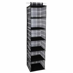 Discount 👏 Home Basics Plaid 6 Shelf Non-Woven Hanging Shelf Organizer, Black 😉