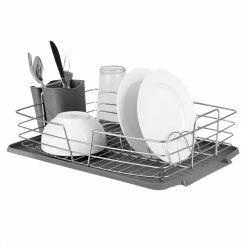 Budget 👍 Home Basics Michael Graves Design Deluxe Dish Rack with Satin Nickel Finish Wire and Removable Dual Compartment Utensil Holder, Grey/Silver 🤩 -Home Basics Sales 34dc5db3cac7462d935df19c71b6e4e0 1080x