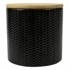 Flash Sale 👍 Home Basics Wave Small Ceramic Canister, Black 🧨