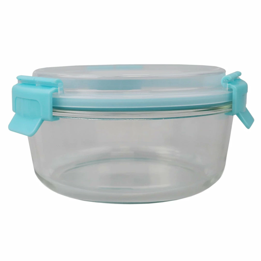 New ❤️ Home Basics Leak Proof 32 oz. Round Borosilicate Glass Food Storage Container with Air-tight Plastic Lid, Turquoise 🤩 3 New ❤️ Home Basics Leak Proof 32 oz. Round Borosilicate Glass Food Storage Container with Air-tight Plastic Lid, Turquoise 🤩