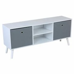Budget 😍 Home Basics TV Stand with 2 Non-Woven Bins, White 🥰