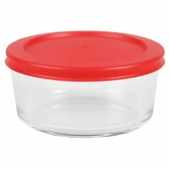 Hot Sale 🔔 Home Basics Round 16 oz. Borosilicate Glass Food Storage Container with Red Lid 😀