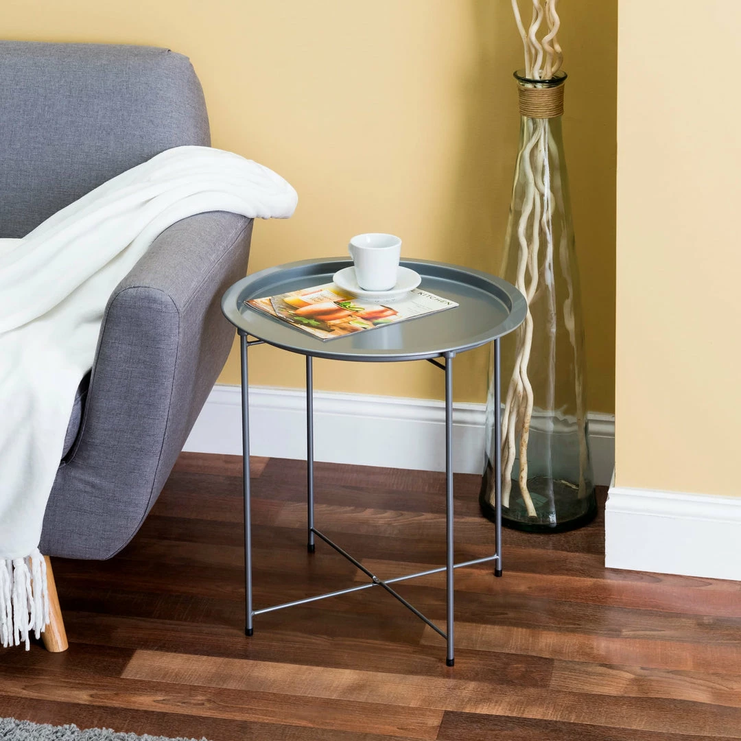 Budget ๐งจ Home Basics Foldable Round Multi-Purpose Side Accent Metal Table, Silver โ๏ธ 4 Budget ๐งจ Home Basics Foldable Round Multi-Purpose Side Accent Metal Table, Silver โ๏ธ - Image 2