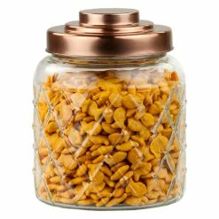 Wholesale 🌟 Home Basics Small 2.6 Lt Textured Glass Jar with Gleaming Air-Tight Copper Top 🔔