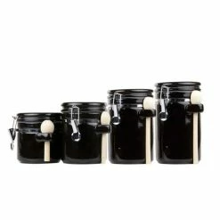 Top 10 👍 Home Basics 4 Piece Ceramic Canister Set with Wooden Spoons, Black 😉