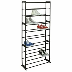 Best Sale 👏 Home Basics Easy Assemble Space-Saving 30 Pair 👟 Shoe Tower Multi-Purpose Storage Rack, Black 🛒