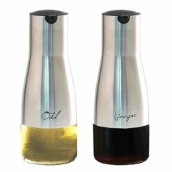 Promo 🥰 Home Basics 8.5 oz. Oil and Vinegar Set with See-Through Glass Base, Silver ⭐