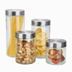 Budget 😀 Home Basics 4 Piece Glass Canister Set with Stainless Steel Lids ✔️