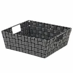 Cheap 🌟 Home Basics Stripe Large Woven Strap Open Bin, Black 🧨