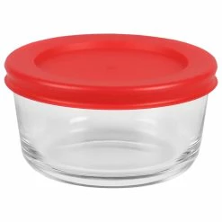 Deals 👏 Home Basics Round 8 oz. Borosilicate Glass Food Storage Container with Red Lid 👏