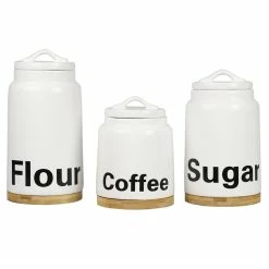 Cheap ✨ Home Basics 3 Piece Ceramic Canister Set with Bamboo Accents, White 💯