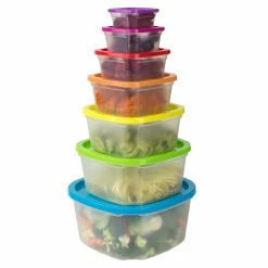Budget 🥰 Home Basics 7 Piece Plastic Food Storage Container Set with Multi-Colored Lids 🌟