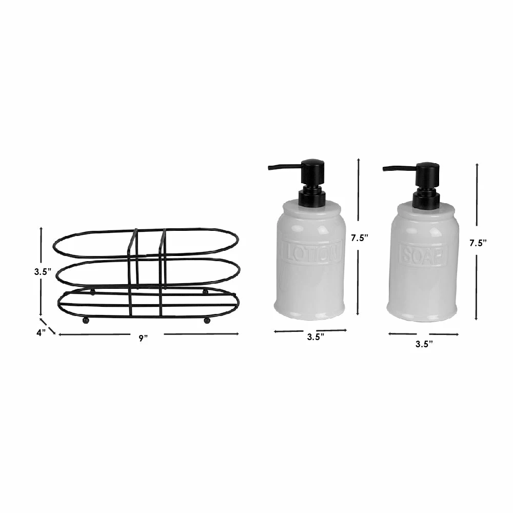 Wholesale π Home Basics 2 Piece Embossed Glazed Ceramic Soap Dispenser with Dual Compartment Metal Rack, White π€© 8 Wholesale π Home Basics 2 Piece Embossed Glazed Ceramic Soap Dispenser with Dual Compartment Metal Rack, White π€© - Image 6