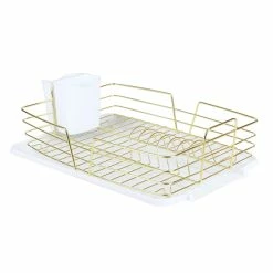 Flash Sale ✨ Home Basics Michael Graves Design Deluxe Dish Rack with Gold Finish Wire and Removable Dual Compartment Utensil Holder, White/Gold 🎉 -Home Basics Sales 5956139659e94fcaba49a7589bbd3bee 1080x