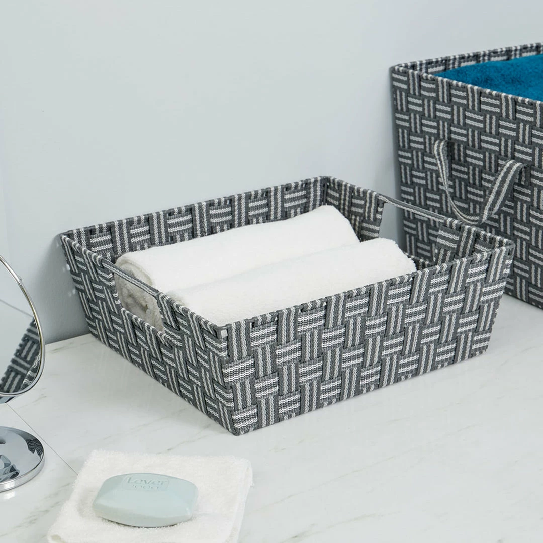 Best Sale β€οΈ Home Basics Stripe Woven Strap Large Storage Bin, Grey π 4 Best Sale β€οΈ Home Basics Stripe Woven Strap Large Storage Bin, Grey π - Image 2