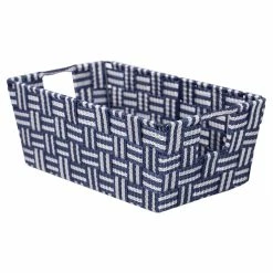 Hot Sale 🎉 Home Basics Stripe Small Woven Strap Open Bin, Blue 😀