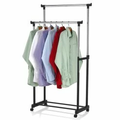 New ✨ Home Basics Chrome Plated Steel Double Garment Rack, Black 😀