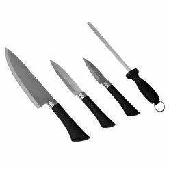 Buy 🎁 Home Basics Stainless Steel Knife Set with Knife Blade Sharpener, Black 🔥