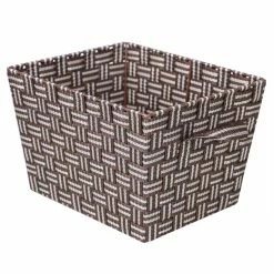 Best Pirce ❤️ Home Basics Stripe Woven Strap Medium Storage Bin, Brown 🤩