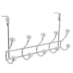 Deals ❤️ Home Basics 5 Hook Over the Door Hanging Rack with Crystal Knobs, Chrome 🎉