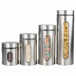 Hot Sale 🎁 Home Basics 4 Piece Stainless Steel Canister Set 🛒