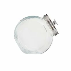 Wholesale 🛒 Home Basics X-Large 131.87 oz. Round Glass 🍬 Candy Storage Jar with Stainless Steel Top, Clear 🔔