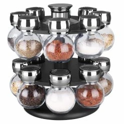 New 😍 Home Basics 16 Piece Revolving Spice Rack, Black ✔️