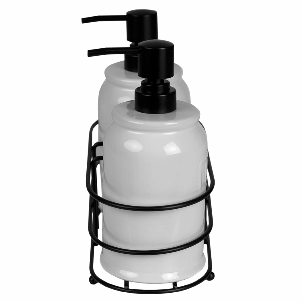 Wholesale π Home Basics 2 Piece Embossed Glazed Ceramic Soap Dispenser with Dual Compartment Metal Rack, White π€© 5 Wholesale π Home Basics 2 Piece Embossed Glazed Ceramic Soap Dispenser with Dual Compartment Metal Rack, White π€© - Image 3