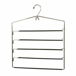 Brand new 🌟 Home Basics 4 Tier Trouser Hanger with Non-Slip PVC 🧥 Coated Swinging Arms and Built-In Accessory Hook ⭐