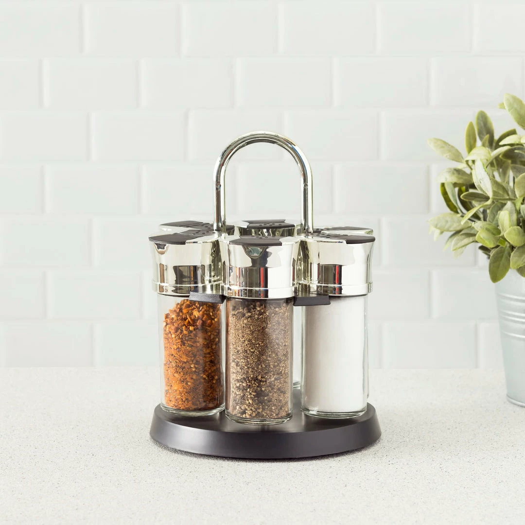 New ❤️ Home Basics Compact Carousel 6-Jar Spice Rack with Steel Carrying Handle, Black 🧨 4 New ❤️ Home Basics Compact Carousel 6-Jar Spice Rack with Steel Carrying Handle, Black 🧨 - Image 2