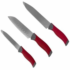 Buy 🧨 Home Basics Stainless Steel Knife Set with Non-Slip Handles and Protective Bolster, Red 👍